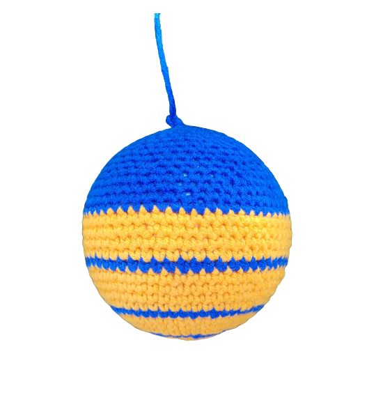 Glob de Craciun crosetat manual albastru cu galben