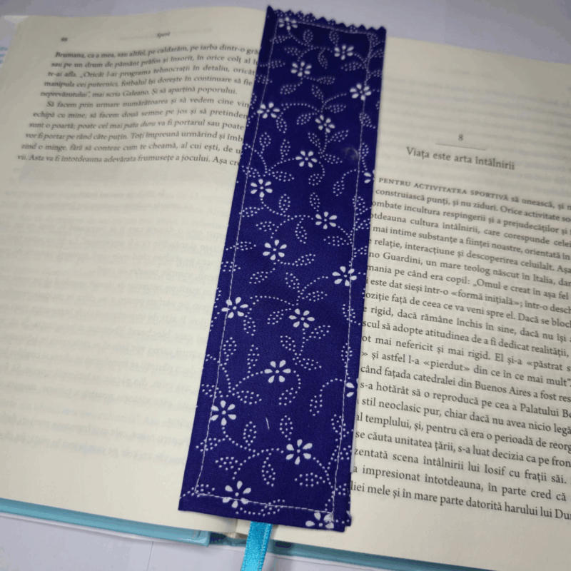 Semn de carte din bumbac „Blue Flower”