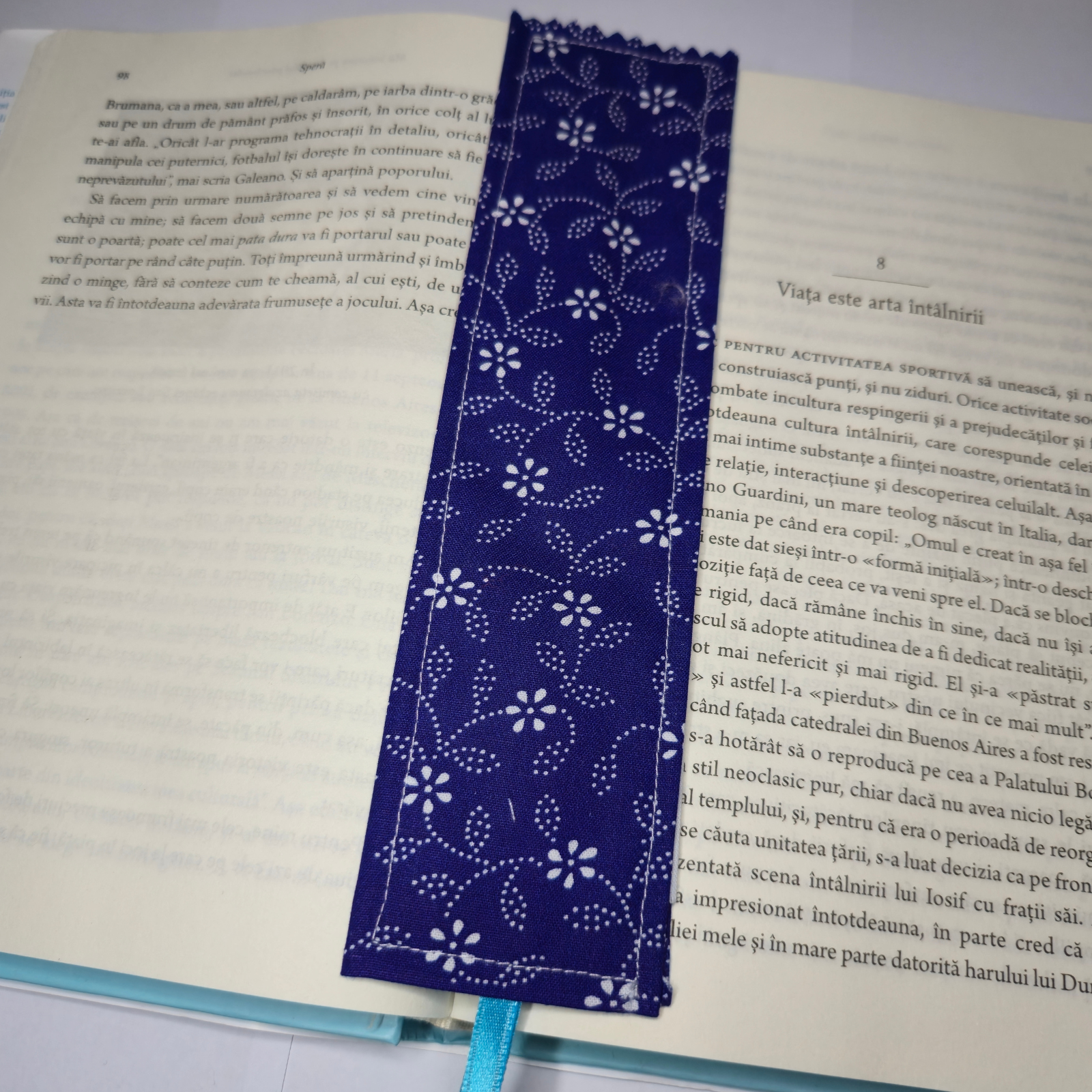 Semn de carte din bumbac „Blue Flower”