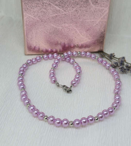 Colier cu perle mov și accente argintii „Lavender Shine”