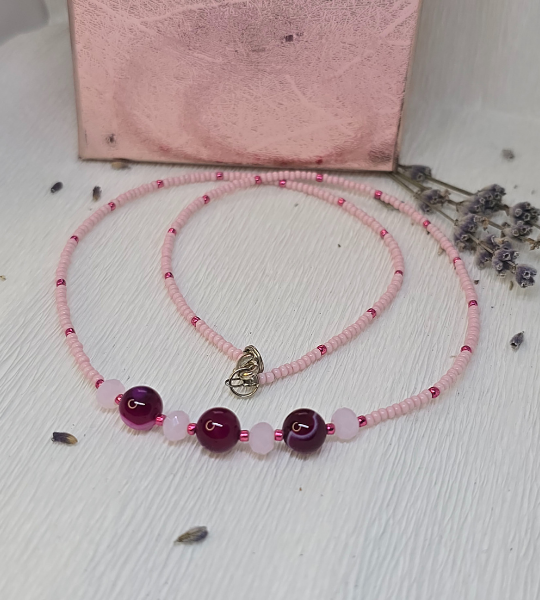 Colier Toho și Agate Fucsia