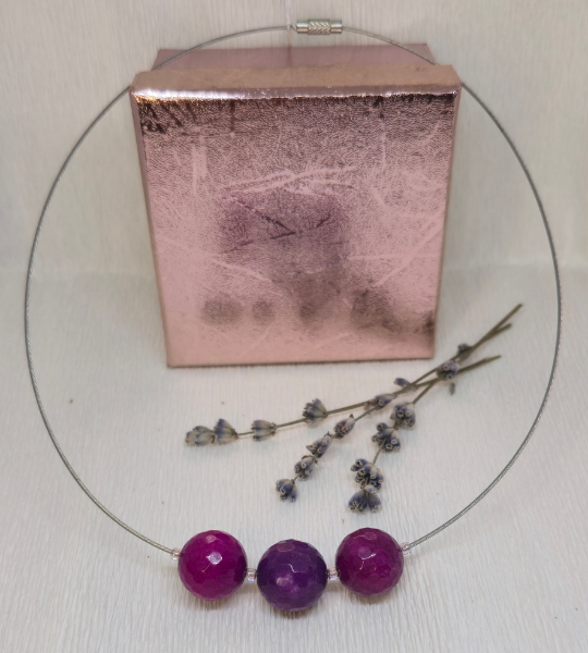 Colier handmade „Purple Energy” cu agate fațetate