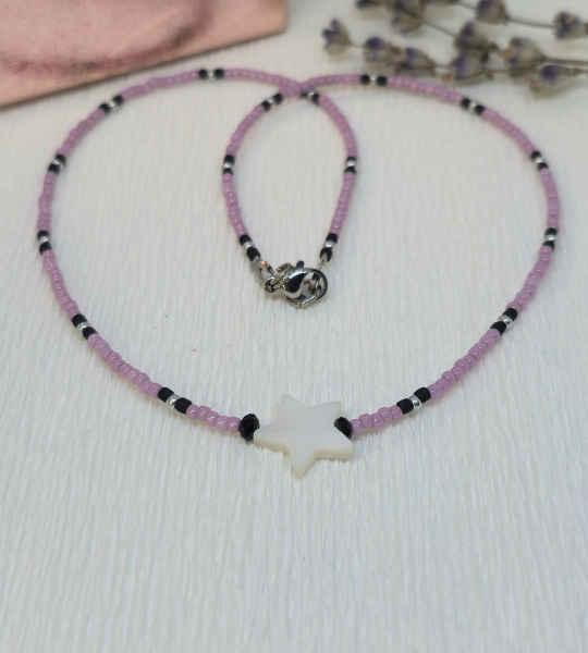 Colier Toho cu stea din sidef – Lila pastel