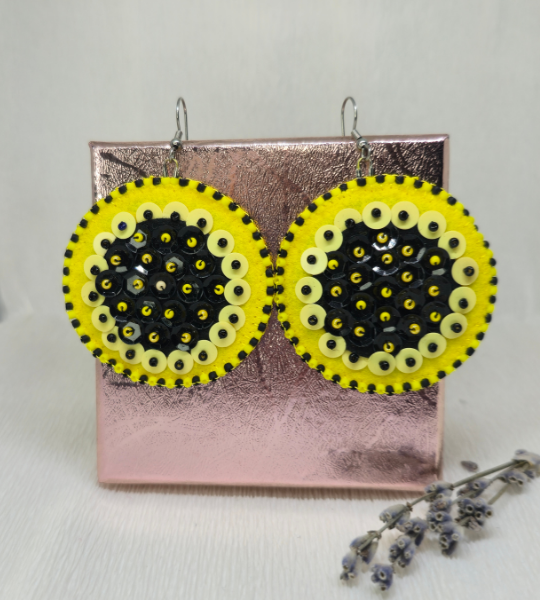 Cercei rotunzi handmade Contrast Galben