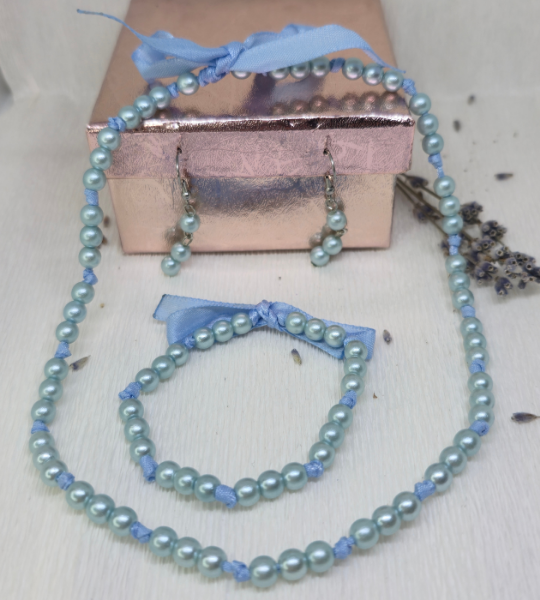 Set bijuterii handmade „Blue Harmony” cu perle albastre