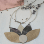 Pandantiv handmade „Lotus Shine” cu flori din piele naturală
