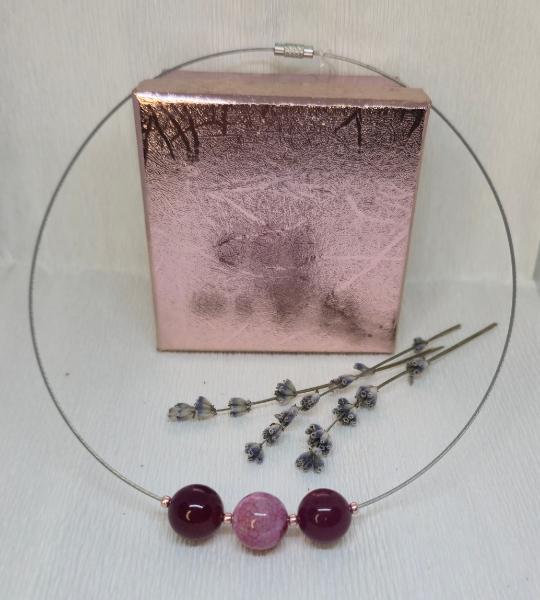 Colier handmade „Pink Aura” cu pietre semiprețioase