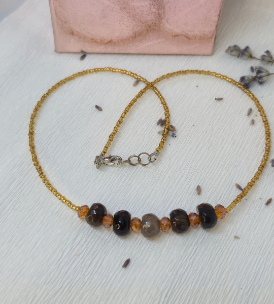 Colier Toho coniac cu agate maro