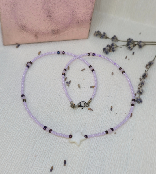 Colier Toho violet cu stea din sidef