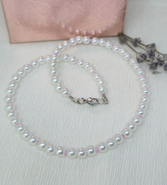 Colier clasic cu perle albe „Elegant Glow”
